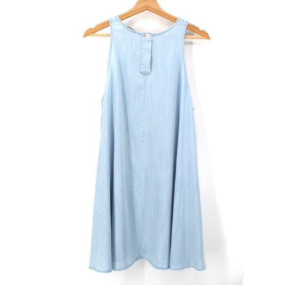 Rails Anya Dress Sleeveless Blue Tencel Trapeze A-Line Pockets Mini Swing SZ L - Picture 4 of 8